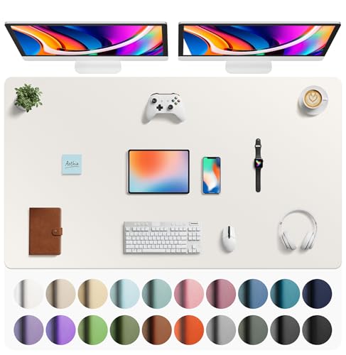 Image of Aothia Faux Leather Desk Mat - Large Mouse Pad, Non-Slip PU Leather Blotter, Waterproof Writing Surface for Office and Home (Off-White, 63 inch x 24 inch)