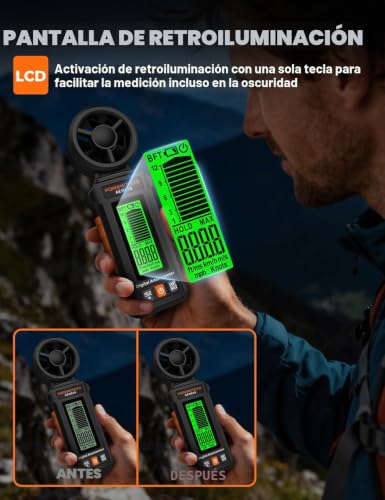 Miniatura 8 de Porometisto Aem01s Anemómetro Digital, Anemometro Portátil Con Diseño De Carcasa Antideslizante, Adecuado Para Hvac, Deportes Al Aire Libre, Navegación Industrial Y Seguridad Industrial
