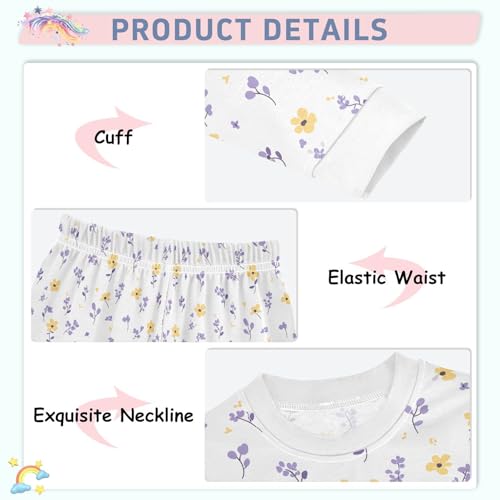 Cartoon Pajamas Set Yellow Flowers Purple Leaves Pattern Long Sleeve PJs Cotton Jammies Sleepwear Top and Pants4
