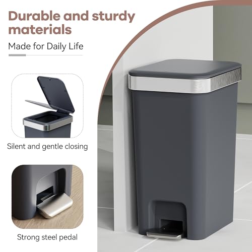 onlcuk Small Bathroom Trash Can with Lid Soft Close, 10 Liter/2.6 Gallon Slim Garbage Can-Metal Step and Press top Lid, Mini Modern Waste Basket for Toilet, Office, Bedroom,Dorm,Dark Gray by onlcuk - Image 5