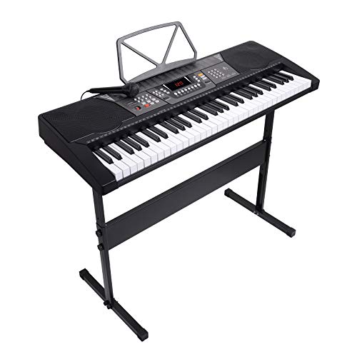 LAGRIMA 61 Key Portable Electric Piano Keyboard,W/Adjustable H Stand, LED Screen, Microphone, Music