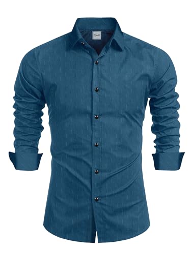 Image of Tailored Fit Men's Embossed Cotton Fabric with Long Sleeves Premium Casual Shirt for Men