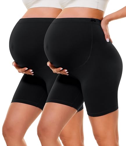 BAYDI Creamlush - Pantalones cortos de maternidad de 13 cm, transpirables, con cintura ajustable, para yoga, pilates, en casa, 2 Pack - Negro/Negro, M