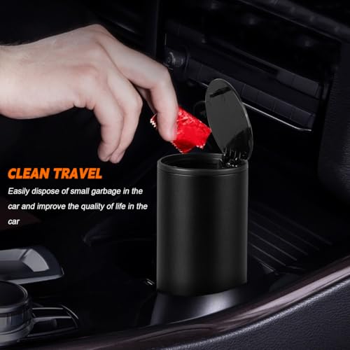 Image of HZEL Car Trash Can with Lid, Multipurpose Leakproof Vehicle Garbage Can for Seat Cup Holder, Small Auto Interior Rubbish Bin for Office Desk Home, Universal for SUVs, RVs, Trucks (Black)
