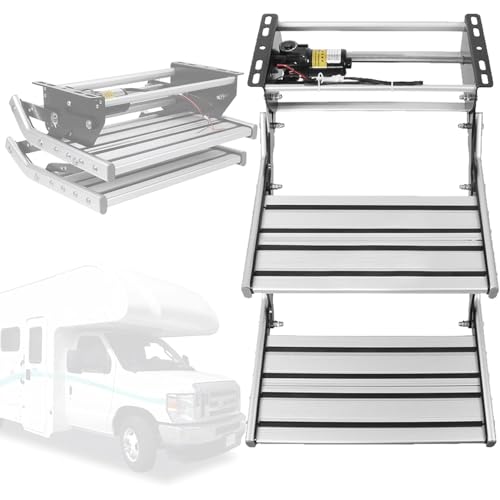 Einziehbare Wohnmobil-Stufen, automatisch zusammenklappbare Einstiegsstufen mit LED-Licht, 200 kg Tragkraft, langlebiges Design aus Aluminiumlegierung für sicheren Zugang zu Reiseanhängern