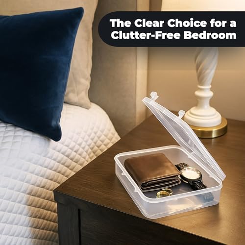 Image of Plastic Small Storage Boxes with Lock Lids | Jewellery & Beads Organizer Case | 230 ml Capacity | 11x7x3 cm Clear Containers | Set of 12