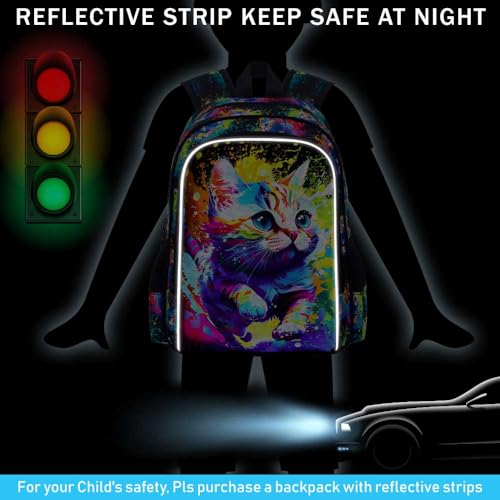 Image of Cat Backpack for Girls, 16 inch Kids Bookbag with Lunch Box,3Pcs School Backpacks for Elementary Preschool Kindergarten (Graffiti)