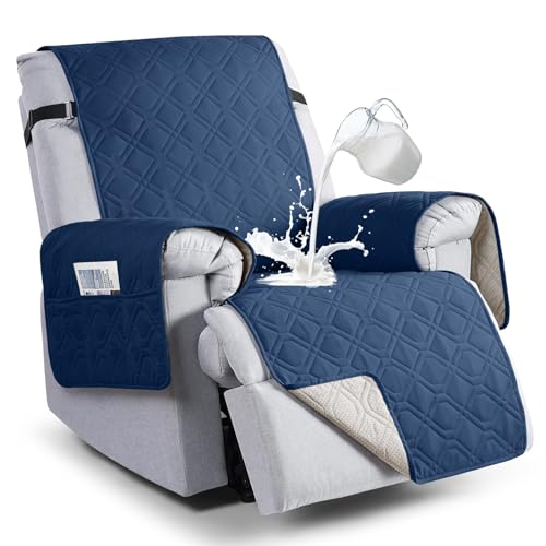 Image of VANSOFY 100% Waterproof Recliner Chair Covers, Recliner Cover Non-Slip Dog Chair Cover Furniture Protector Washable Slipcover with Pocket, Elastic Straps for Pets, Dogs(Ocean Blue, 23.6 inch)