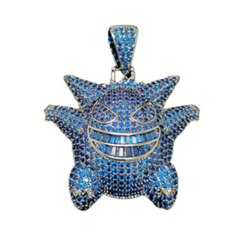 KMASAL Schmuck Exquisite Bubble Gengar CZ Anhänger Hip Hop Iced Out Lad Blau Lila Diamant Halskette mit 24 Zoll Kette (Alles blau) Cover
