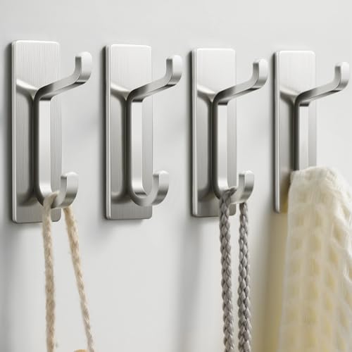 pickpiff Wall Hooks for Coat and Towel: 13LB Strong Adhesive Door Hanger Stick on Brushed Nickel