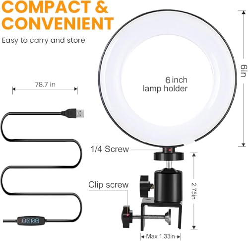 Video Conference Lighting Kit, Ring Light Clip on Laptop Monitor, 6" Dimmable LED Circle Selfie Light for Zoom Meeting/Remote Working/Zoom Calls/Live Streaming/Video Recording