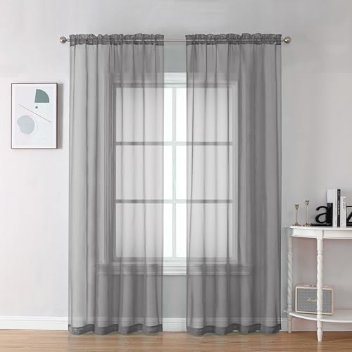 OVZME Grey Sheer Curtains 96" x 42" 2-Panels Light Filtering