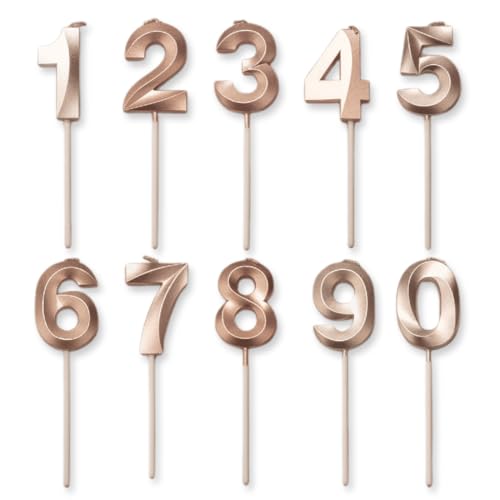 OUDQFCJ Velas Cumpleaños, Números del 0 al 9, Velas de Cumpleaños Divertidas, Velas Bengala Tarta, Aniversario, Fiesta Temática, Número 0-9 para Elegir (5 cm) (Champagne Gold)