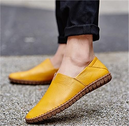 Round Toe Rubber Sole Loafers Shoes for Men Genuine Leather Stitching Details Slip Resistant Lightweight Flexible Casual Outdoor Slip-on4