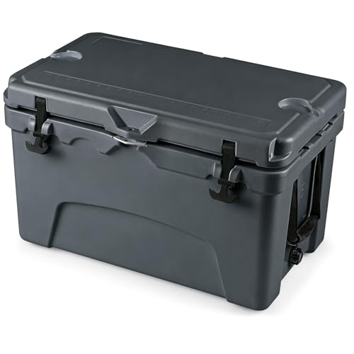 Goplus Hard Cooler Insulated Ice Chest w/Portable Handles Cup Holders Ruler Bottle Opener 6 Day Ice Retention for Drink Beverage Camping Fishing Beach (45QT Gray)