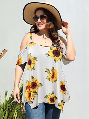 Image of LARACE Cold Shoulder Tops for Womens Summer Clothes Spaghetti Strape Tunic Oversized Shirts Asymmetrical Plus Size Blouse