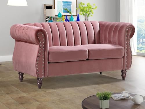 Vente-unique-Sofá Chesterfield 2 plazas de Terciopelo Rosa Viejo Trumbo