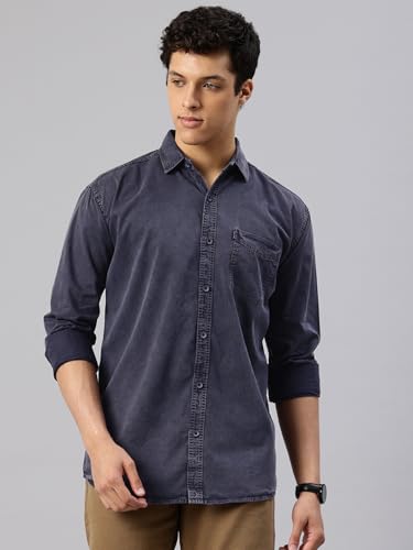 Image of Majestic Man Men's Washed Cotton Twill Casual Shirt - Comfort | Pure Cotton | Slim Fit | Full Sleeve | Casual Wear