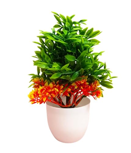 Image of Dekorly Artificial Potted Plants, Artificial Plastic Eucalyptus Plants Small Indoor Potted Houseplants, Small Faux Plants for Home Decor Bathroom Office Farmhouse (White-Roundpot)