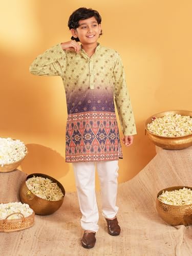 Image of AJ DEZINES Kurta Pajama For Kids Boys | Cotton Printed Chikankari Kurta Pyjama Set For Boys | Traditional & Festive Outfit | Party & Ethnic Wear | Stylish Kids Kurta Set