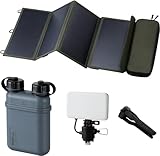 ELECOM NESTOUT 15000mAh Outdoor Power Bank + 4-Panel Solar Panel Charger + Flash-1 LED Flash Light Panel 1000 Lumen - Blue Gray
