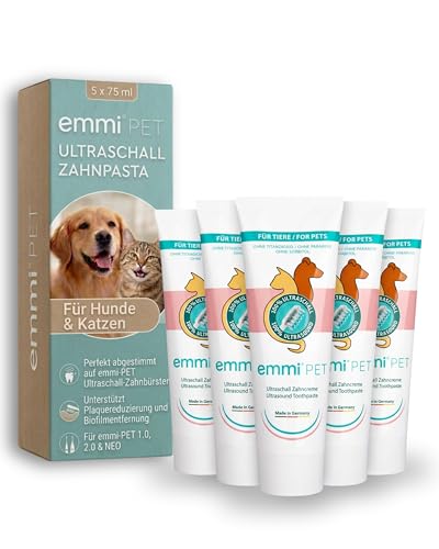emmi-PET Ultraschall Zahnpasta für Hunde & Katzen 5x 75 ml I Für alle emmi-PET Ultraschallzahnbürsten I Schonende Zahnpflege I Zahncreme unterstützt Plaque-Reduzierung I Ohne Fluorid & Parabene emmi-PET Ultraschall Zahnpasta für Hunde & Katzen 5x 75 ml I Für alle emmi-PET Ultraschallzahnbürsten I Schonende Zahnpflege I Zahncreme unterstützt Plaque-Reduzierung I Ohne Fluorid & Parabene