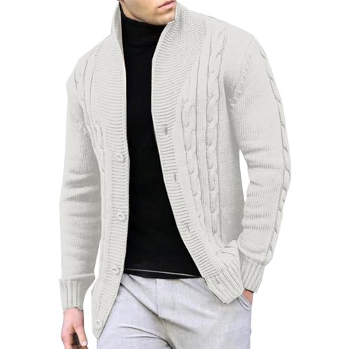 Dgoopd Cardigan Sweaters for Men Cable Knit Sweater Textured Button Down Cardigan Stand Collar Cardigan Casual Outwear