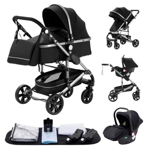 YAZOCO Poussettes 3 en 1 Citadines Poussettes Combinées Poussette Tricycle Baby Walker Poussette Haute Paysage Poussettes Pliantes Trolley Bébé Landau pour 0-36 (3 Noir)