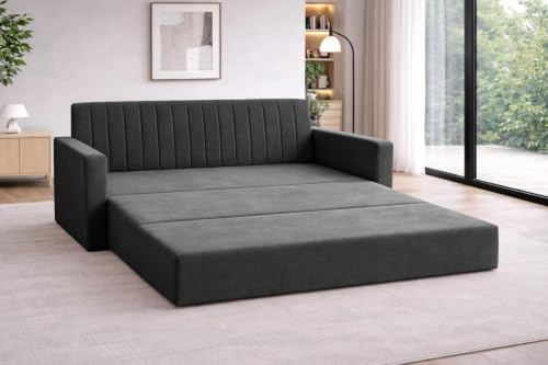Image of Rosebell Foldable Sofa-Cum-Bed | Three-in-One Sofa Couch with Armrest | Modern Fabric Sofa for Living Room, Bedroom & Office-Black-Color