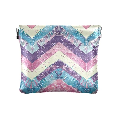 Pastel Colors Chevron Coin Purse Leather Pouch Change Purse, Squeeze Coin Pouch for Cards, Keys & Lipsticks, Unisex