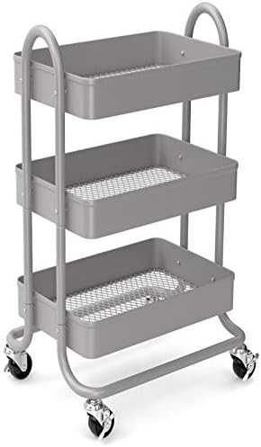 3-Tier Rolling Metal Storage Organizer - Mobile Utility Rolling Storage Cart, Kitchen Cart with Caster Wheels (Grey)