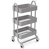 3-Tier Rolling Metal Storage Organizer - Mobile Utility Rolling Storage Cart, Kitchen Cart with Cast