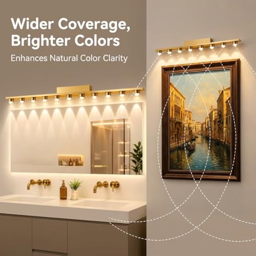 Image of 11-Head Gold Metal Mirror Wall Light | 3-Color CCT (Warm + Natural + Cold White) | 90cm LED Vanity Bar Light for Bathroom & Bedroom