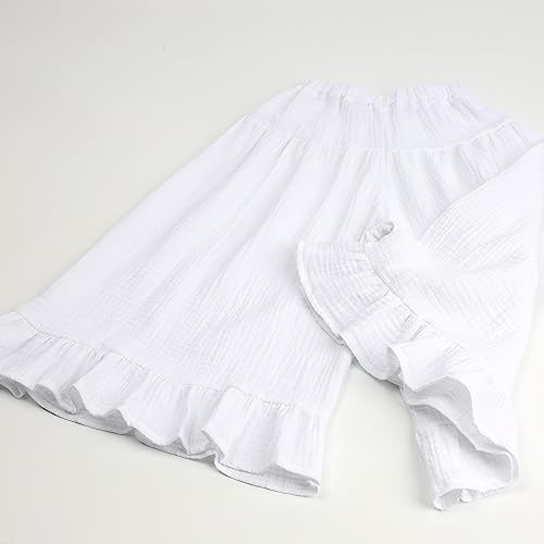 Image of HOOLCHEAN Baby and Little Girls Soft Cotton Gauze Wide Leg Ruffled Pants