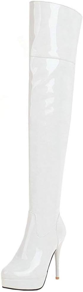 KOKOMOMO Women Stiletto Patent Leather Thigh High Heel Platform Over The Knee Boots