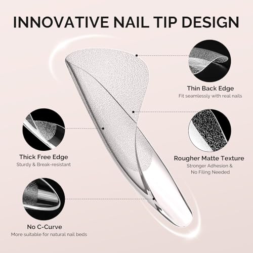 Image of MelodySusie Medium Almond X Nail Tips - 300Pcs 15 Sizes Clear Acrylic, Half Matte Full Cover Press on Nails for DIY Extension&Salon Use,Pre-Shaped for Long-Lasting Manicure