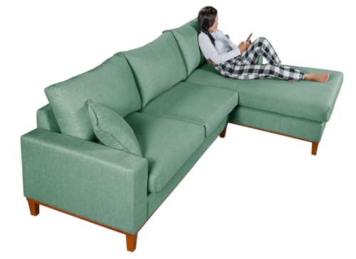 Sofá California 4 Lugares Living Chaise Linho Lado Esquerdo - Essencial Estofados (Verde)