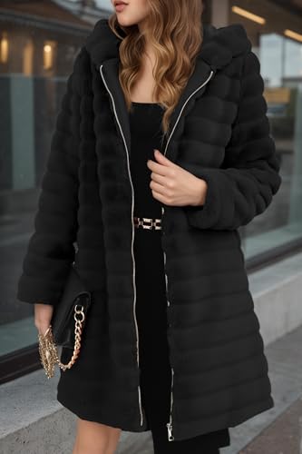 RISISSIDA Women Long Faux Fur Coat Fuzzy Jacket Hooded Winter Fall Warm Overcoat2