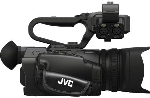JVC GY-HM250 side view with handle and XLR inputs
