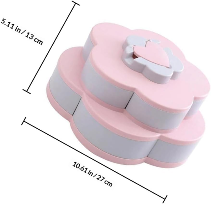 Double-layer Multi-grid Candy Storage Box with Rotating Petal Design and Phone Holder, Pink Plastic Compartment Organizer for Snacks and Sweets Storage