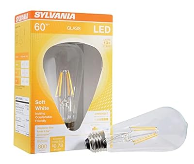 SYLVANIA A19 LED Light Bulb, 60W Equivalent Efficient 6.5, Dimmable, 13 Year, 800 Lumens, 2700K, Soft White, Clear Finish - 1 Pack (74589)