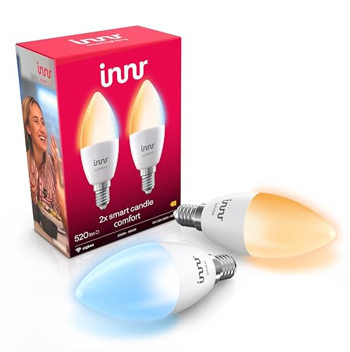 Innr Zigbee E14 Smart Bulb, Works with Hue*, Amazon Echo 4th Gen., Alexa (Bridge Required), Candle Warm White to Cool White, LED Light Bulbs, Dimmable, 520 Lumen, 2-Pack
