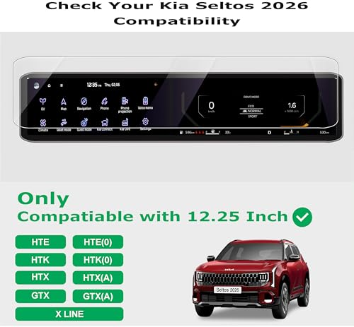 Image of OHAYO 9H Military-Grade Car Display Screen Protector for Kia Seltos 2026 | Not Tempered Glass | Full Edge-to-Edge Coverage | Scratch Resistant | Ultra HD Clear | Bubble-Free Installation Kit Included