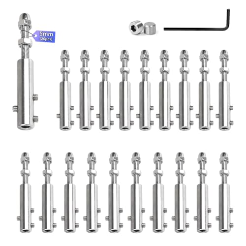 SUPAWAY Lot de 20 Tendeurs pour câble 5 mm Serre-câble en inox avec tige filetée et clé Allen, Garniture de tension robuste pour câbles en acier, idéale...