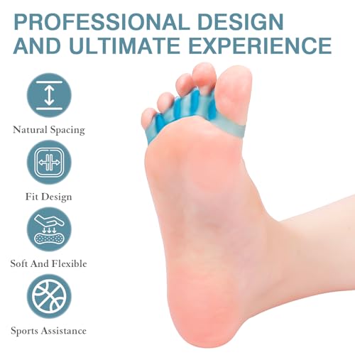 2Pcs Toe Spacers for Women and Men, Toe Separators for Pedicure, Bunion Corrector, Hammer Toe Straightener, Plantar Fasciitis, Toe Spreaders for Foot Pain Relief and Foot Health. (Blue)