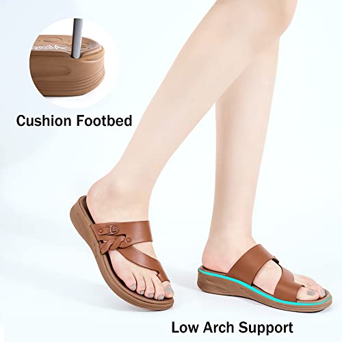 Orthopedic Sandals For Women With Low Arch Support Comfortable Plantar Fasciitis Slide Sandals Lightweight Bunion Toe Ring Flip Flops Slip On Flat Sandals Casual Summer Beach Shoes #TOP3