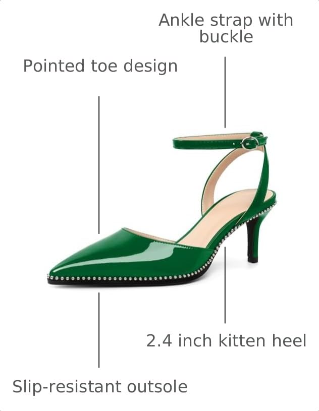 Image of SAMMITOP Kitten Heels for Women Low Heel Closed Toe Ankle Strap Pumps Wedding Party Beaded Dress Shoes 2.4 Inch