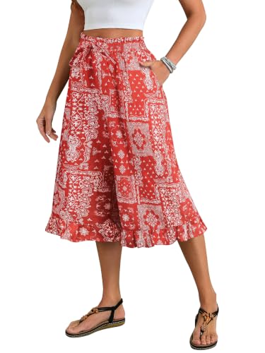 Image of Womens Wide Leg Palazzo Capri Pants Fun Vintage Print Flowy Cropped Capris