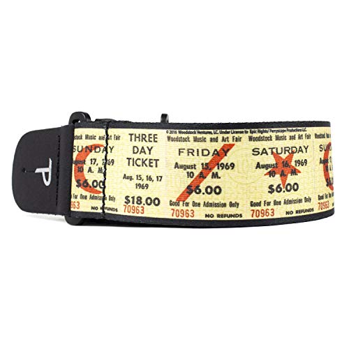 Perris PLPCP8134 Sangle pour Guitare Woodstock en Polyester Motif Ticket - Les Beatles, Paul McCartney, John Lennon, RIngo Starr, George Harrison Perris PLPCP8134 Sangle pour Guitare Woodstock en Polyester Motif Ticket