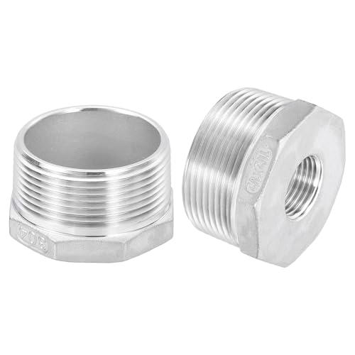 Image of uxcell 2Pcs 1-1 /2 inch Male NPT to 1 /2 inch Female NPT 304 Stainless Steel Reducer Hex Bushing, Reducing Cast Pipe Adapter Fitting for industrial, oil /gas, water, HVAC, and plumbing systems